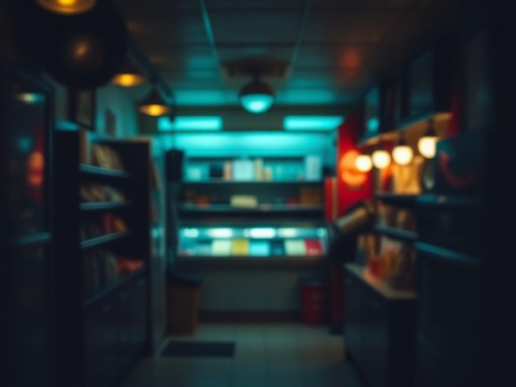 Foto amadora e escura do interior de uma loja